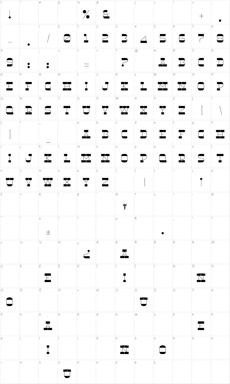 RNS Underwoodfont character map