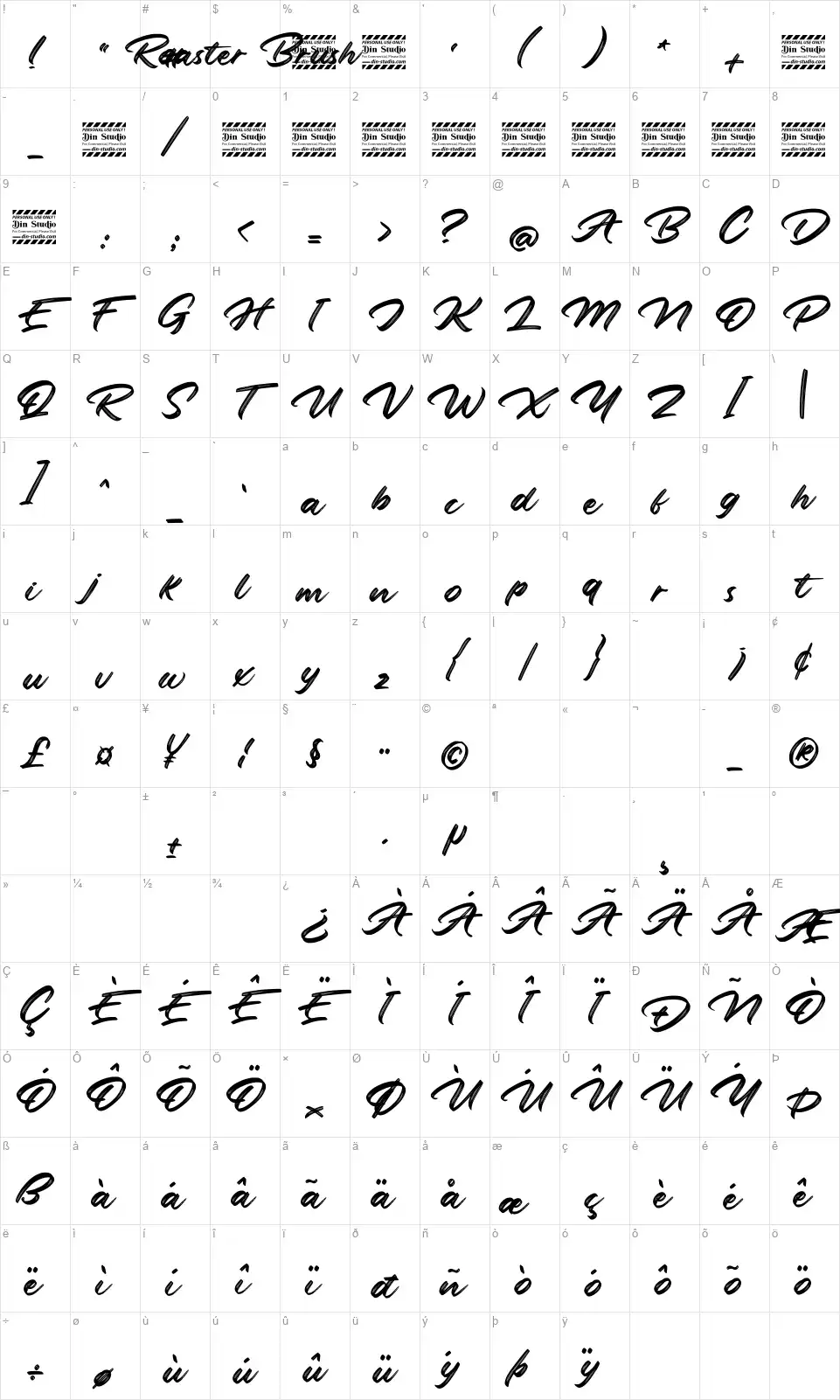 Roaster Brushfont character map