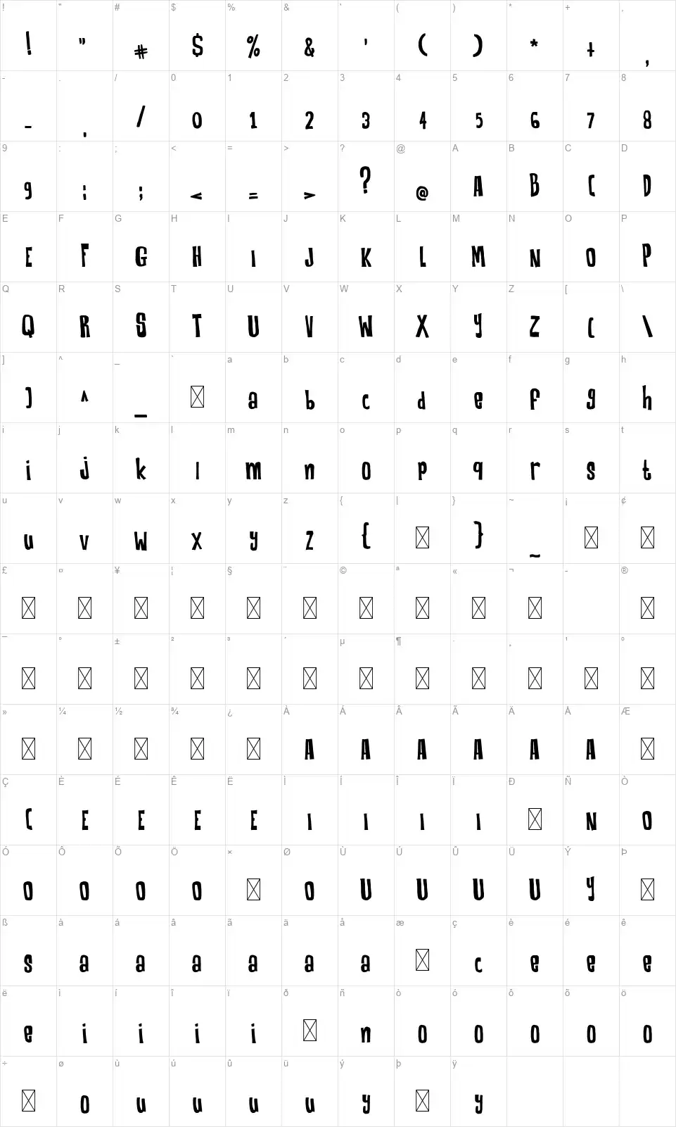 Robeckfont character map