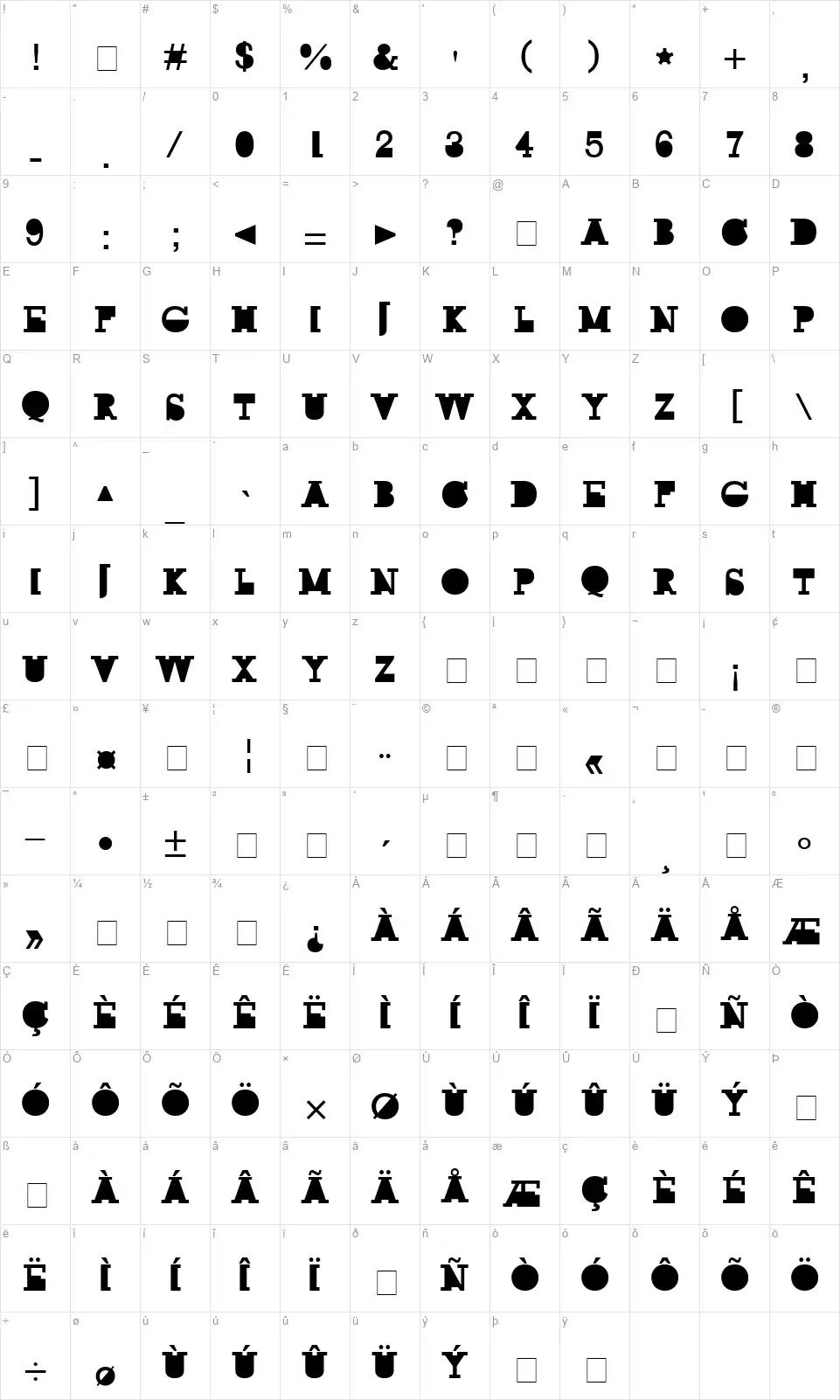 Rock Modusfont character map