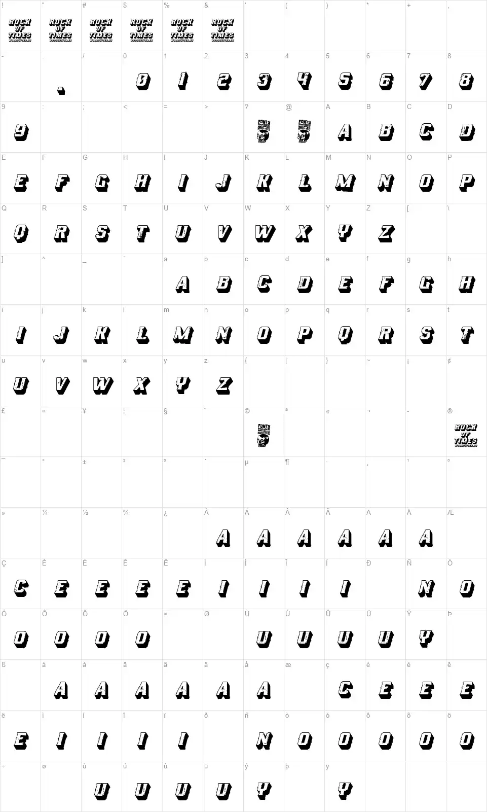 Rock of Timesfont character map