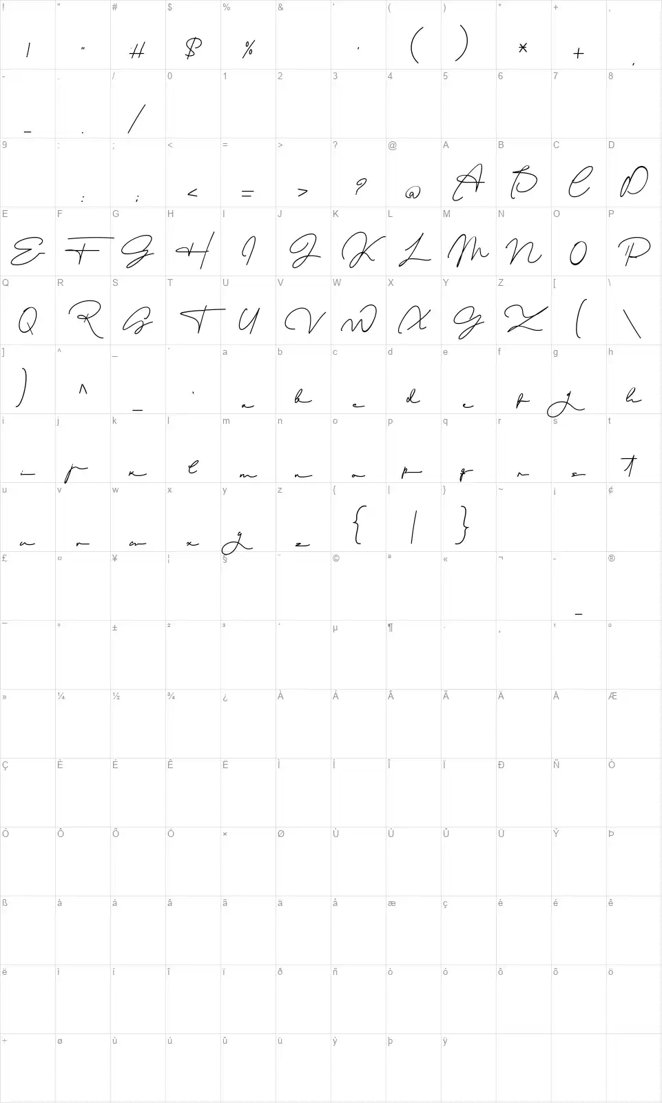 Romalin Heartfont character map