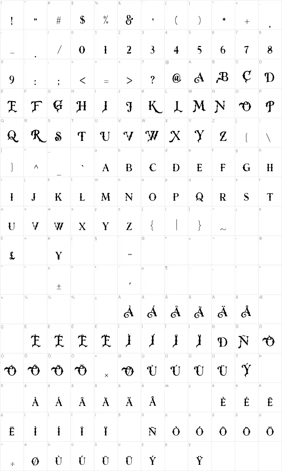 Rose Knightfont character map