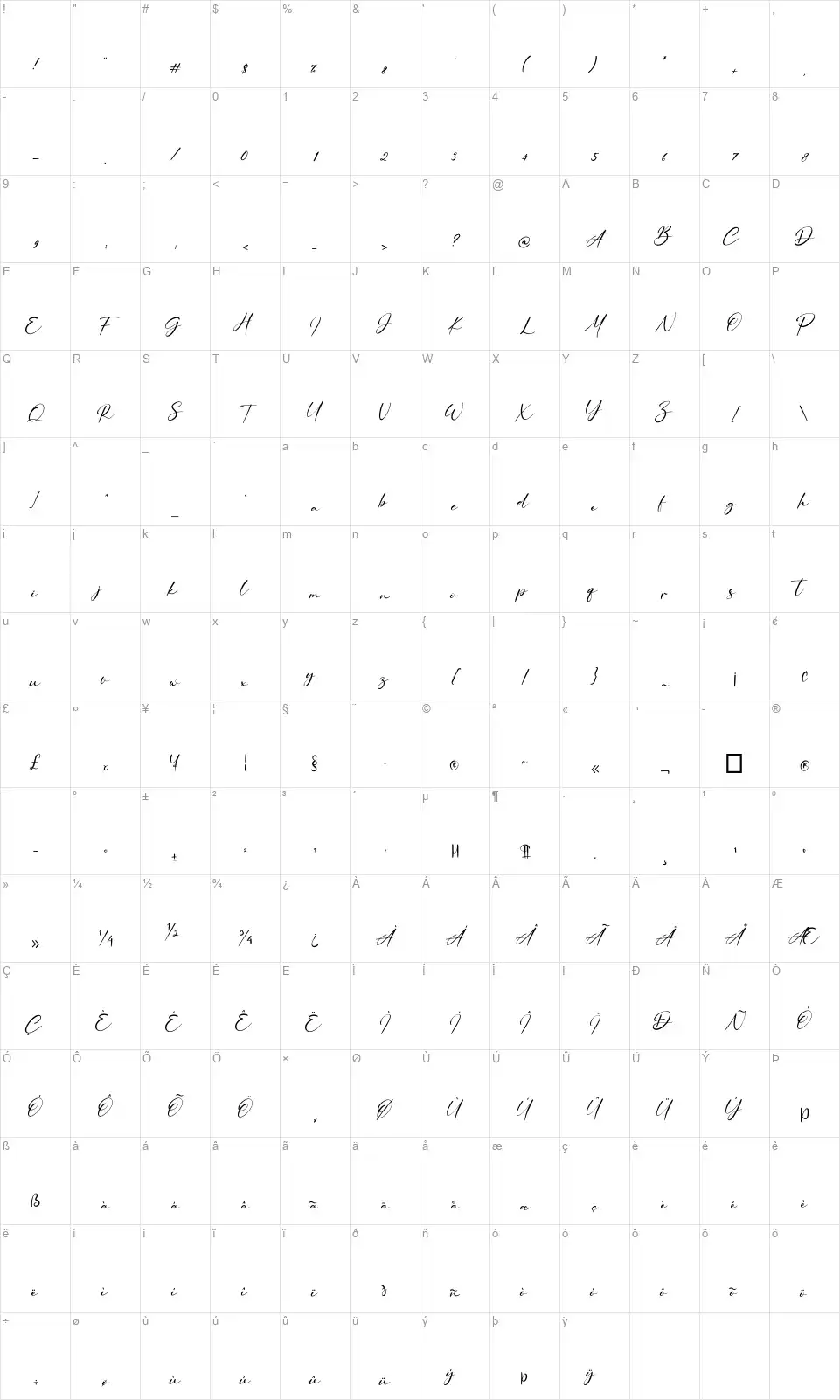 Rosemary Jasminefont character map