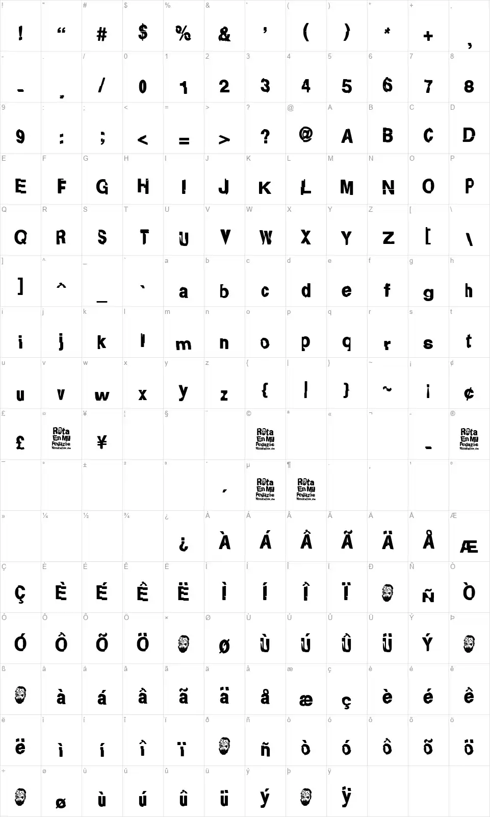 Rota en mil Pedazosfont character map