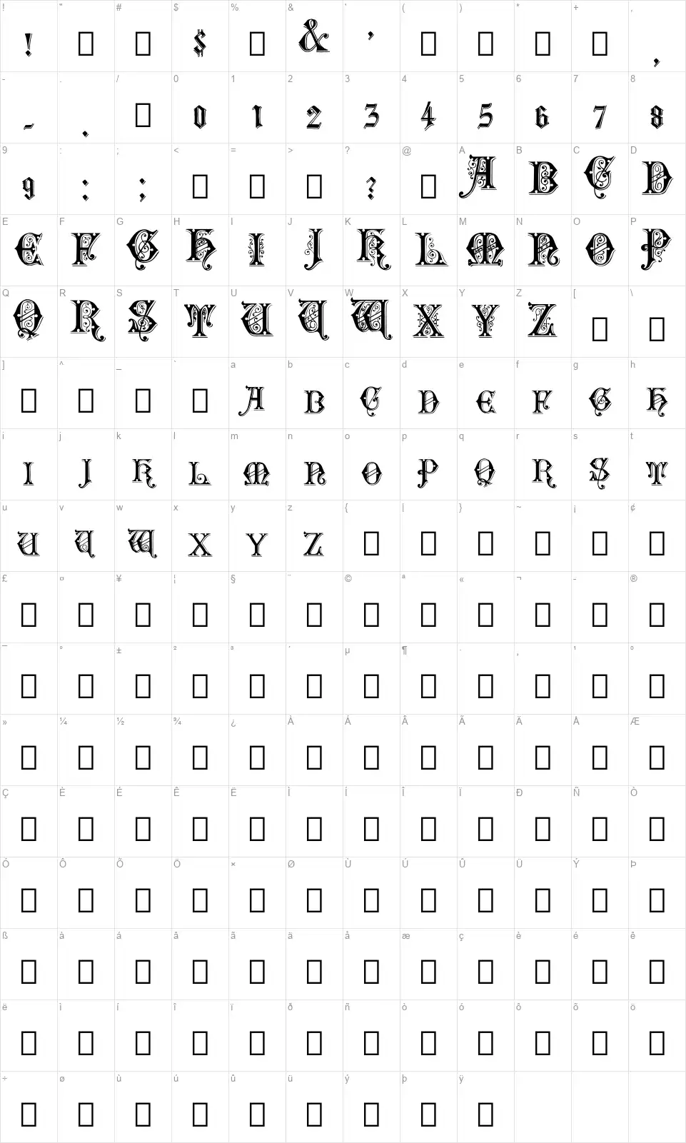 Rubric of 14,389 Table des caractères Rubric of 14,389font character map