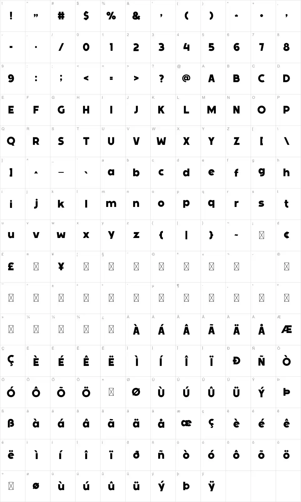 Runomic Table des caractères Runomicfont character map