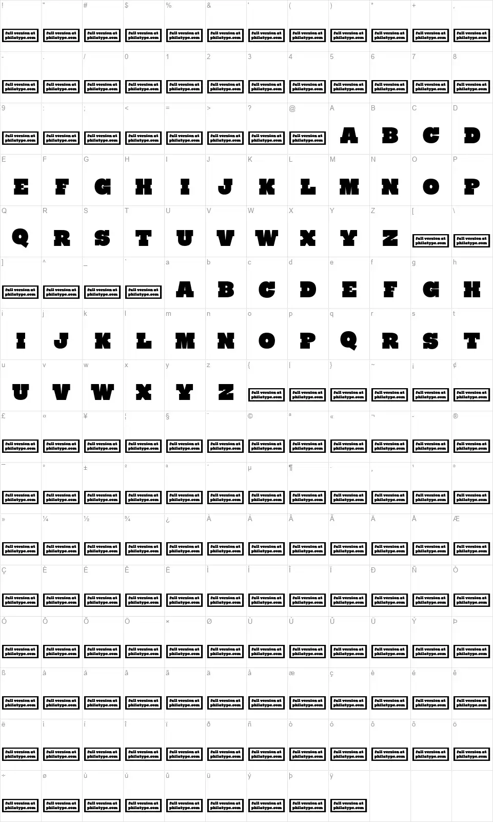 Ryno Slabfont character map