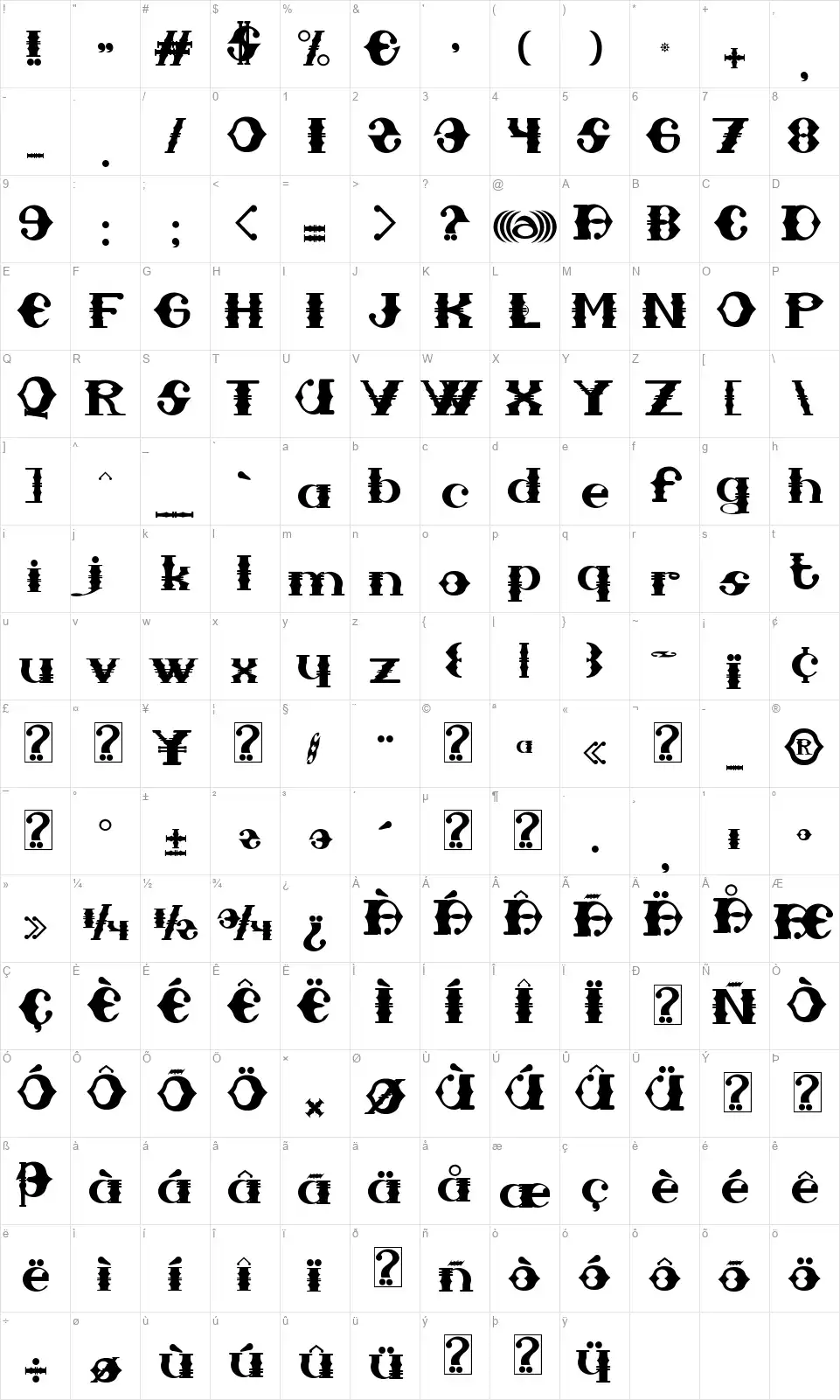 Sampa Midnightfont character map