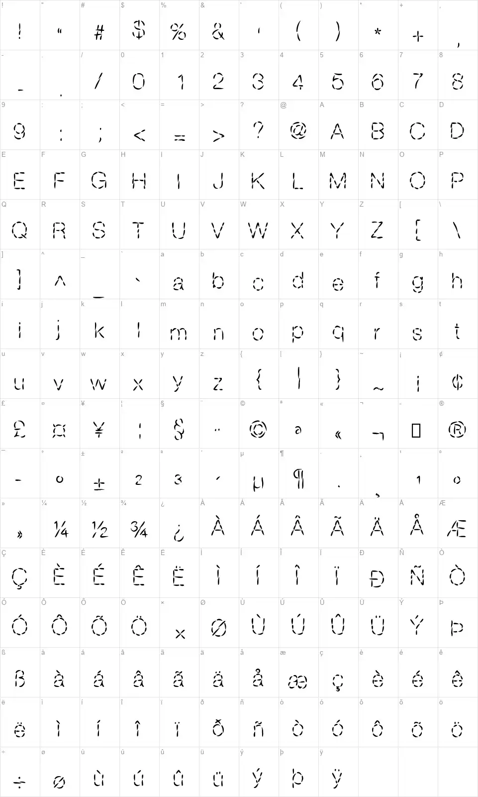 Sans Couturefont character map