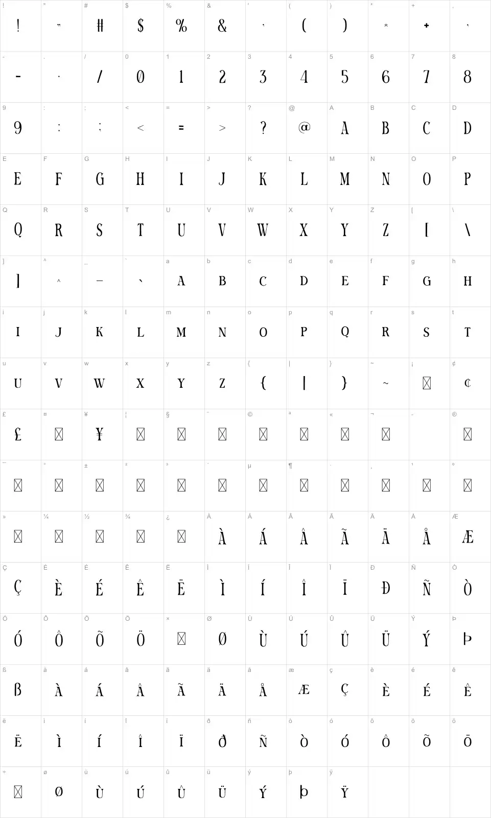 Sarasech Table des caractères Sarasechfont character map