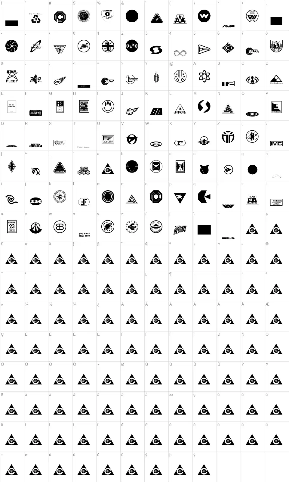 Sci-Fi-Logosfont character map