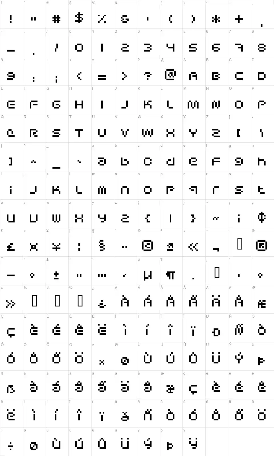 Sci Fied Bitmapfont character map