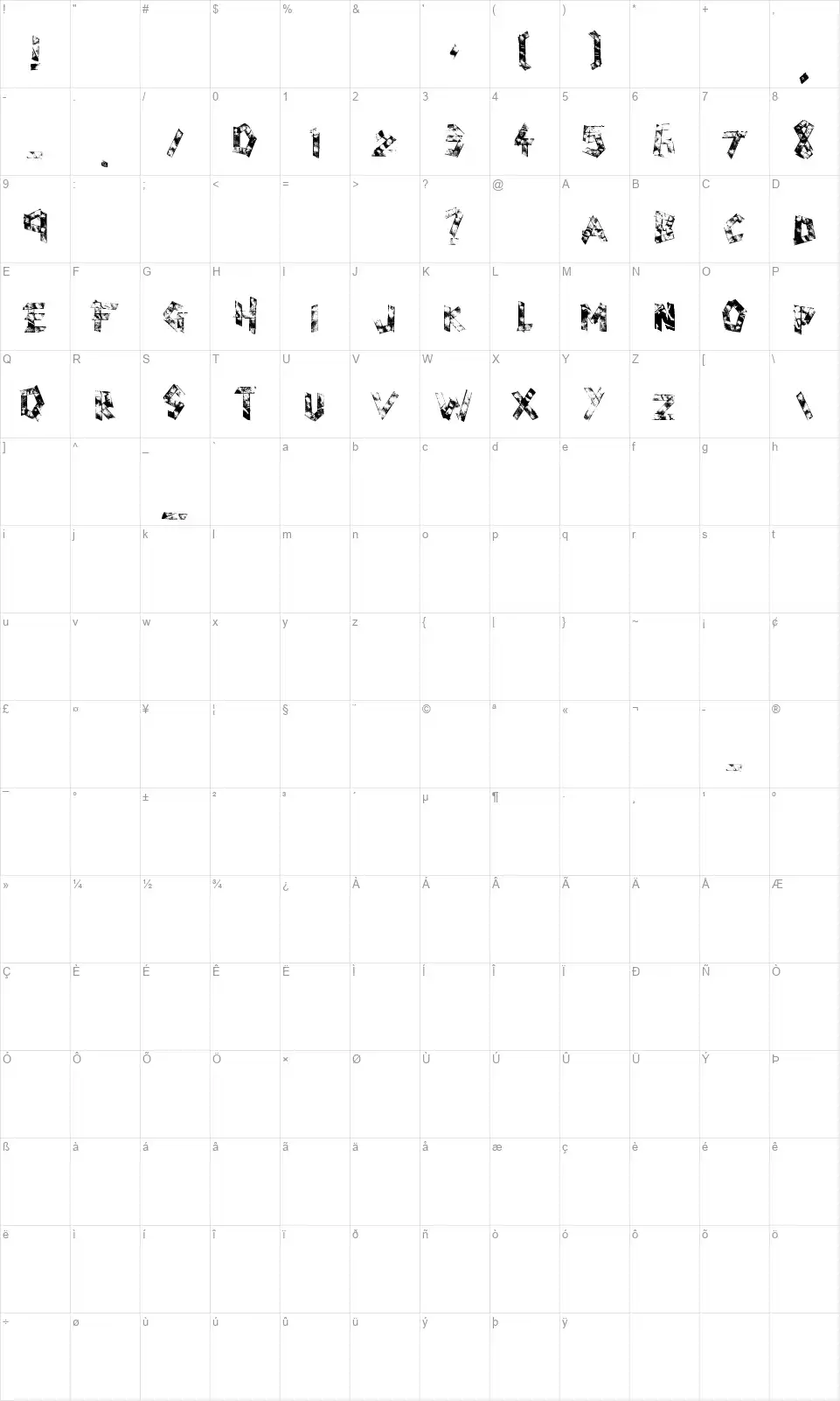 Scotch Tapedfont character map