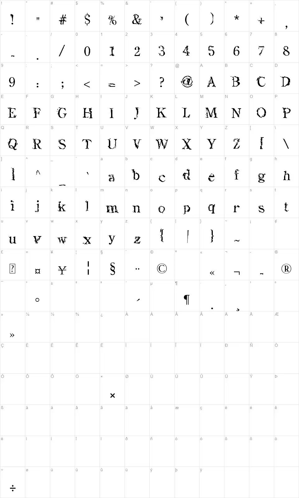 Sea Dreamsfont character map