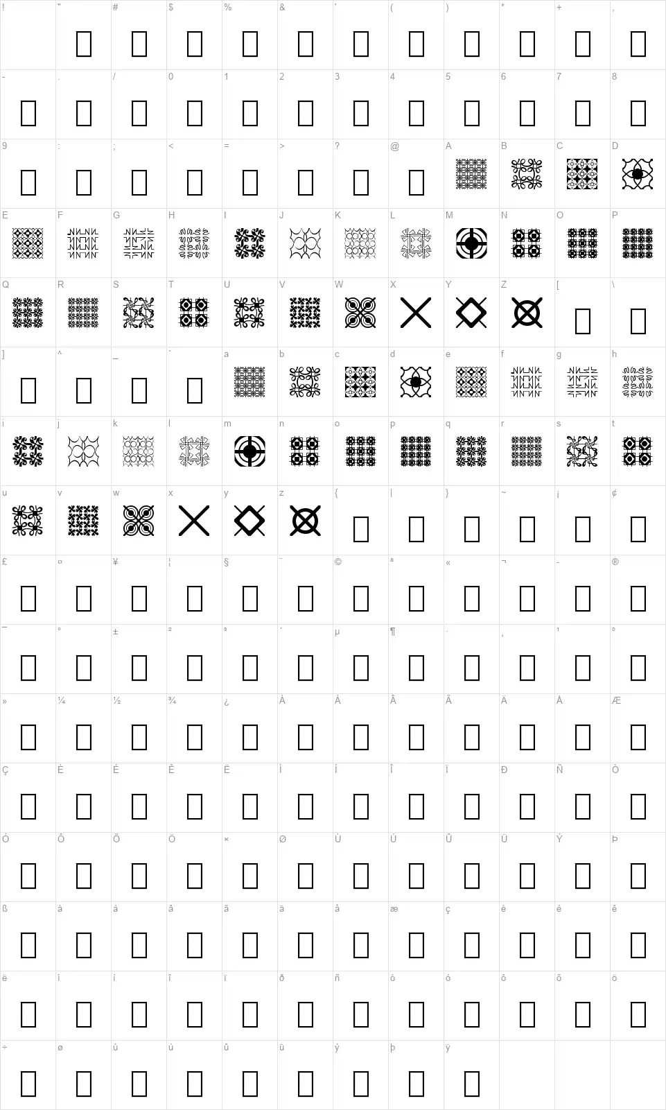 Seamless Patternsfont character map