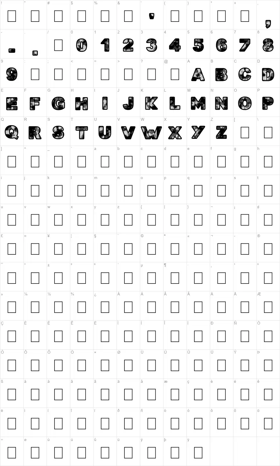 Search'n Destroyfont character map