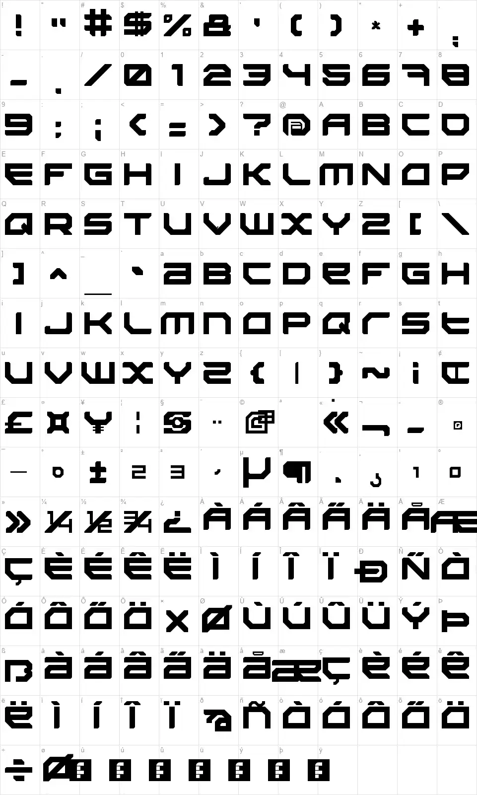 Sector 034font character map
