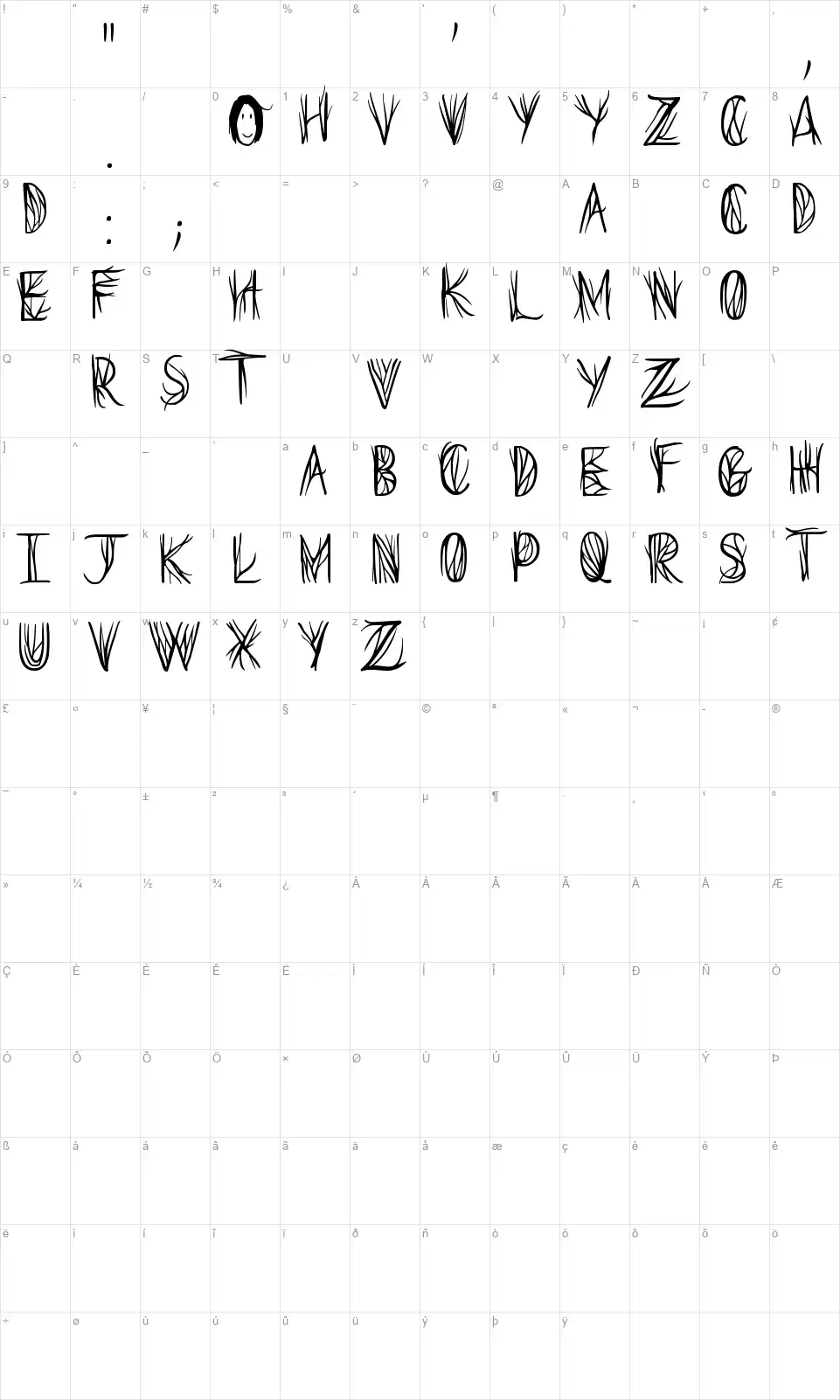 Seeds of Yesterdayfont character map