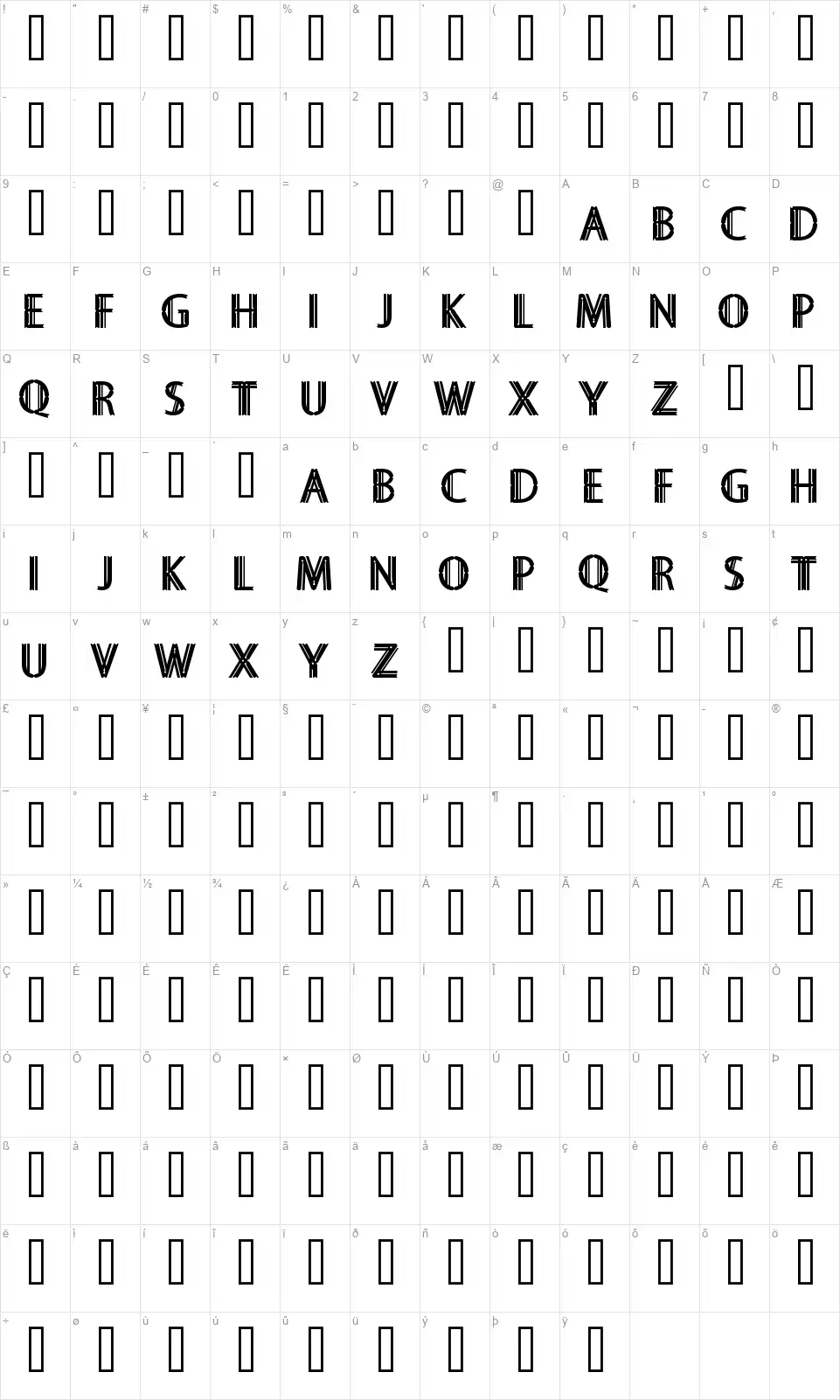 Sekruplongbofont character map