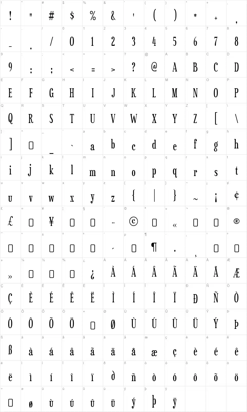 Sexsmith-Regularfont character map