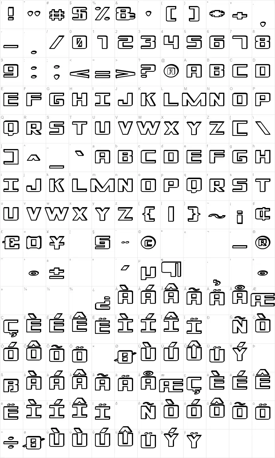 Shadded of Southfont character map