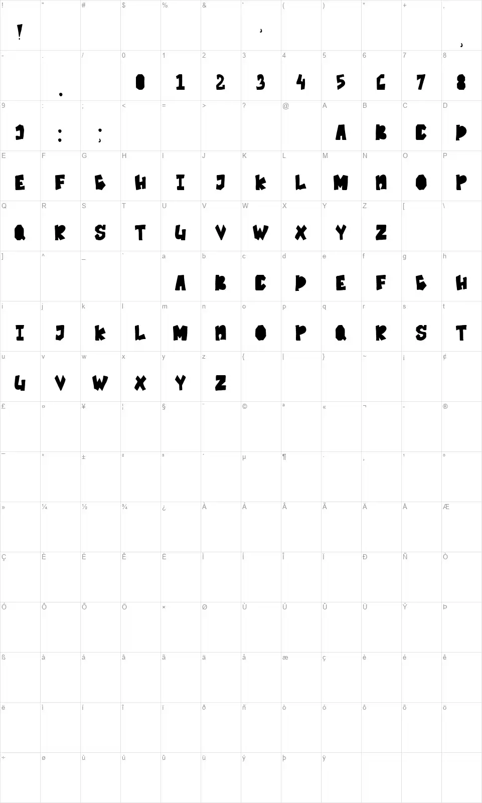 Shippudenfont character map
