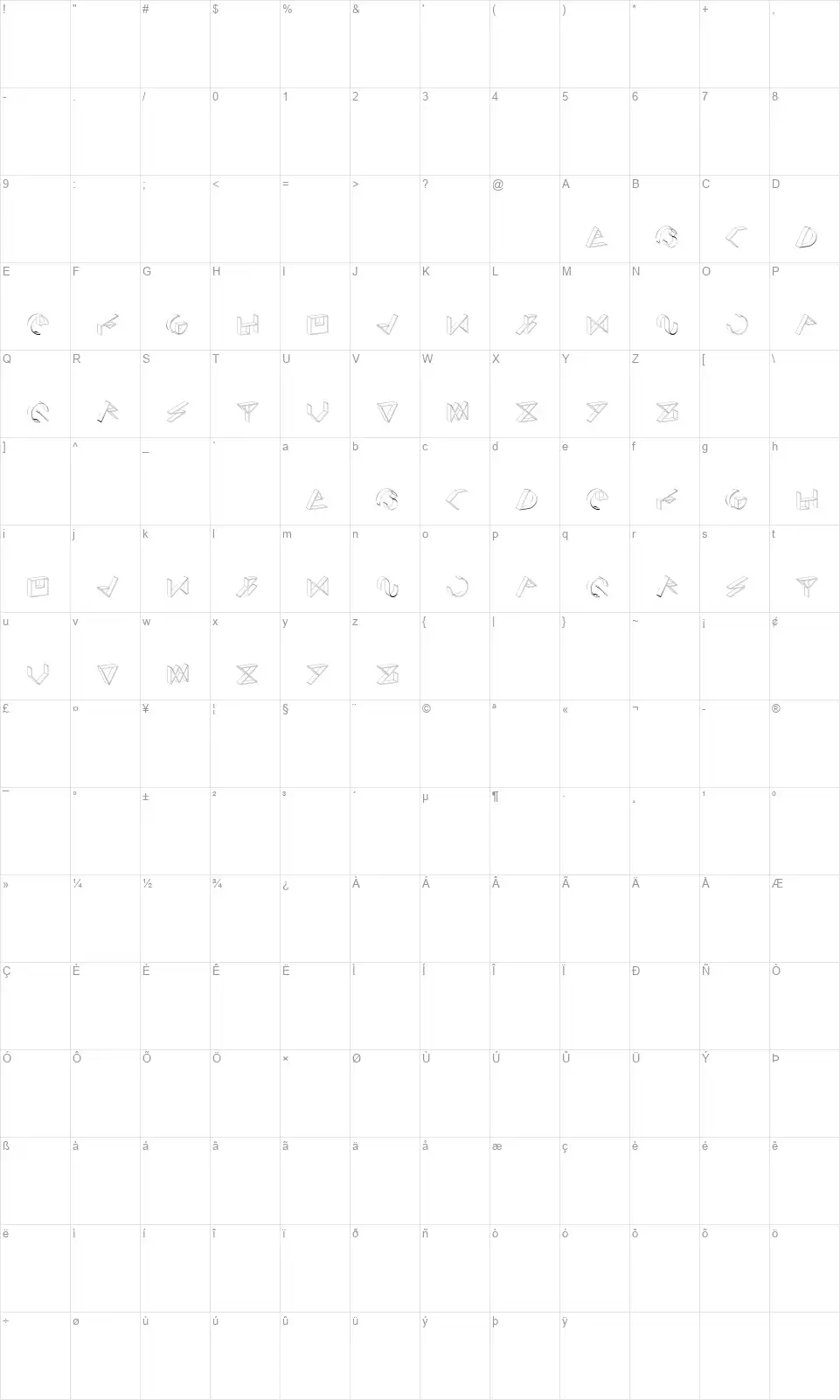 Simo Cosmo Typefont character map