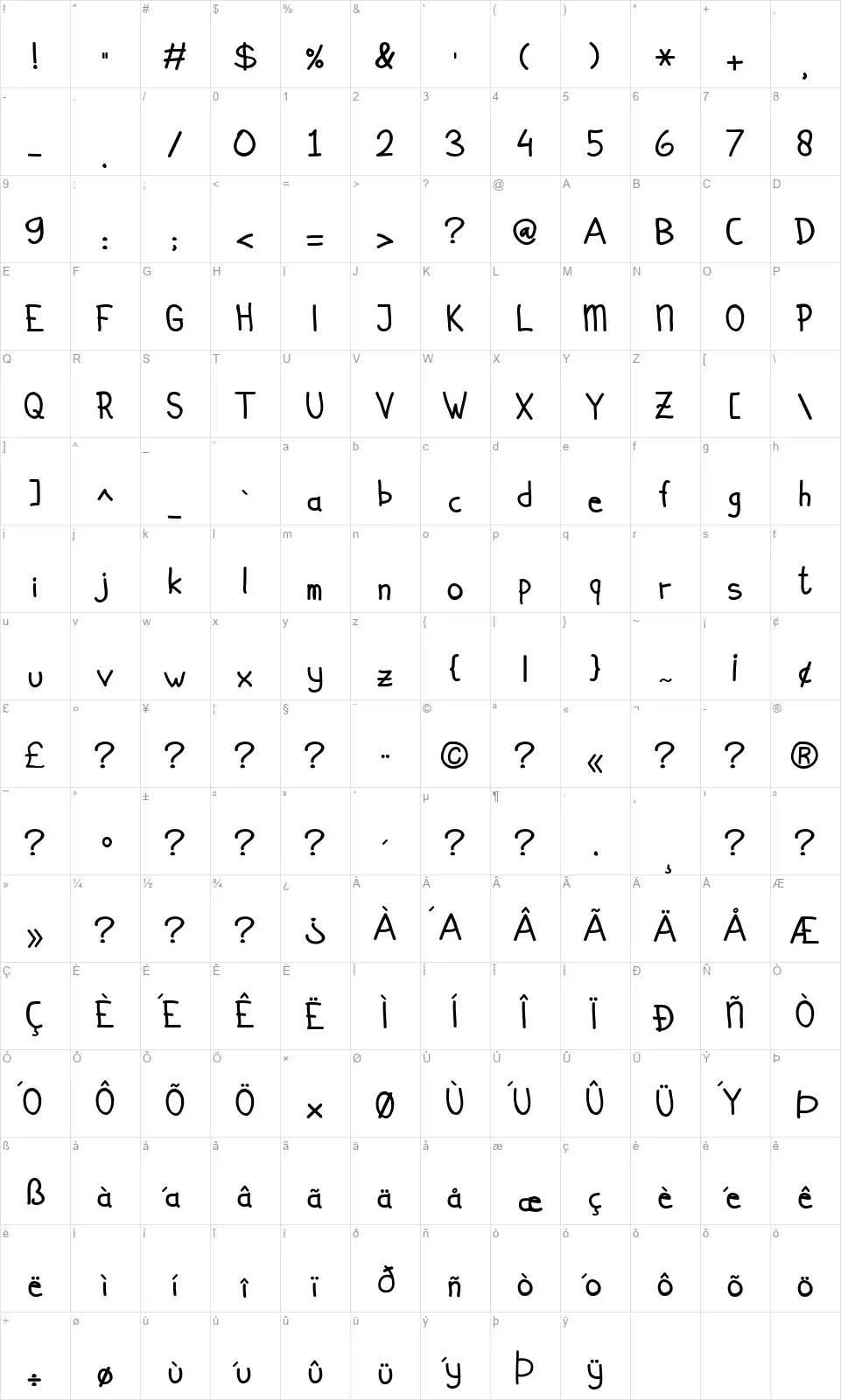 Simplicitofont character map