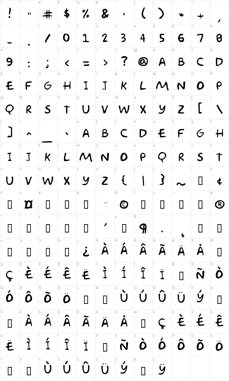 Simpsonfontfont character map