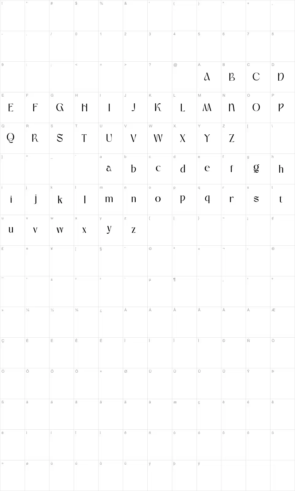 Sirelia Table des caractères Sireliafont character map