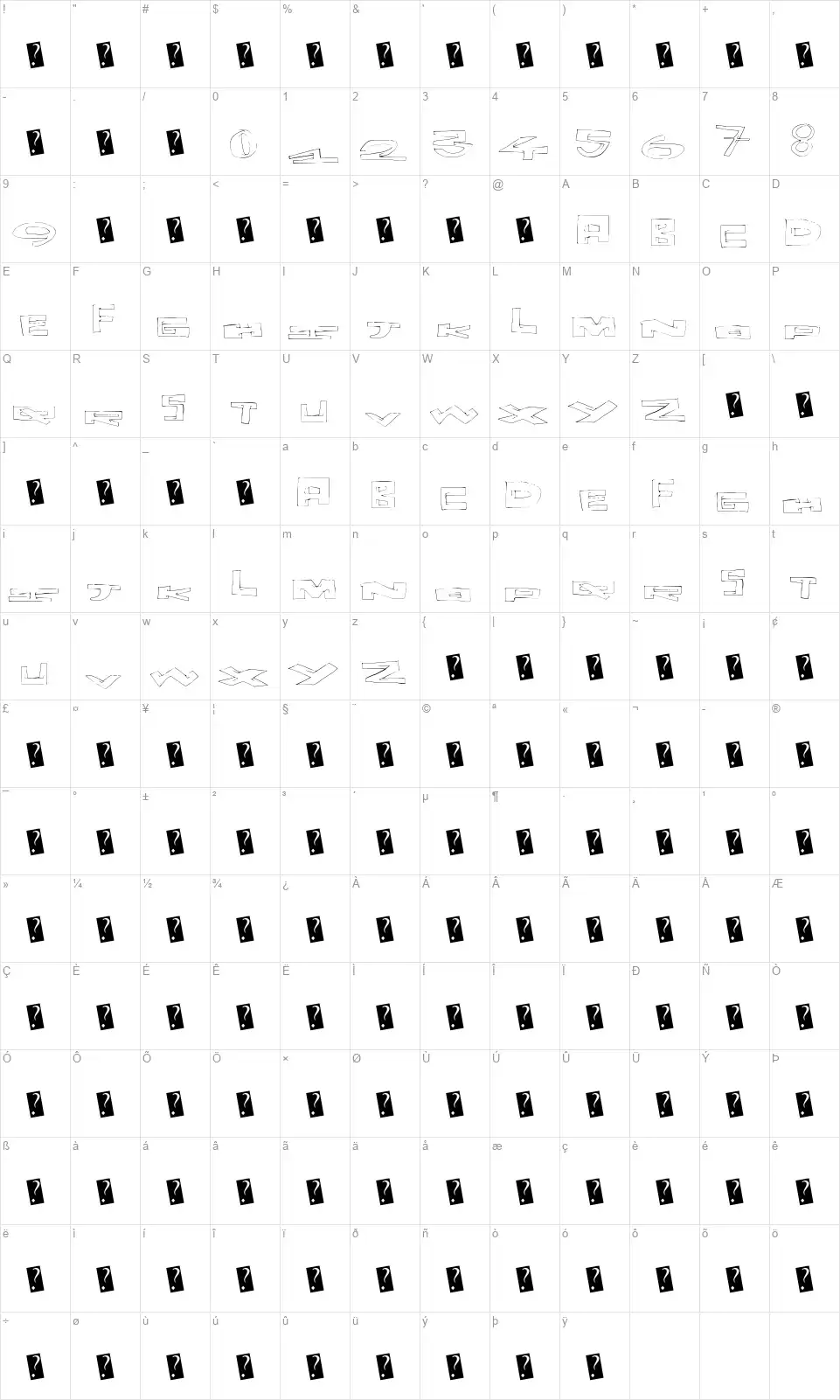 Size Mattersfont character map
