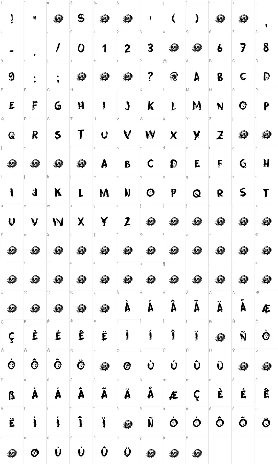 Skeletal Wishfont character map