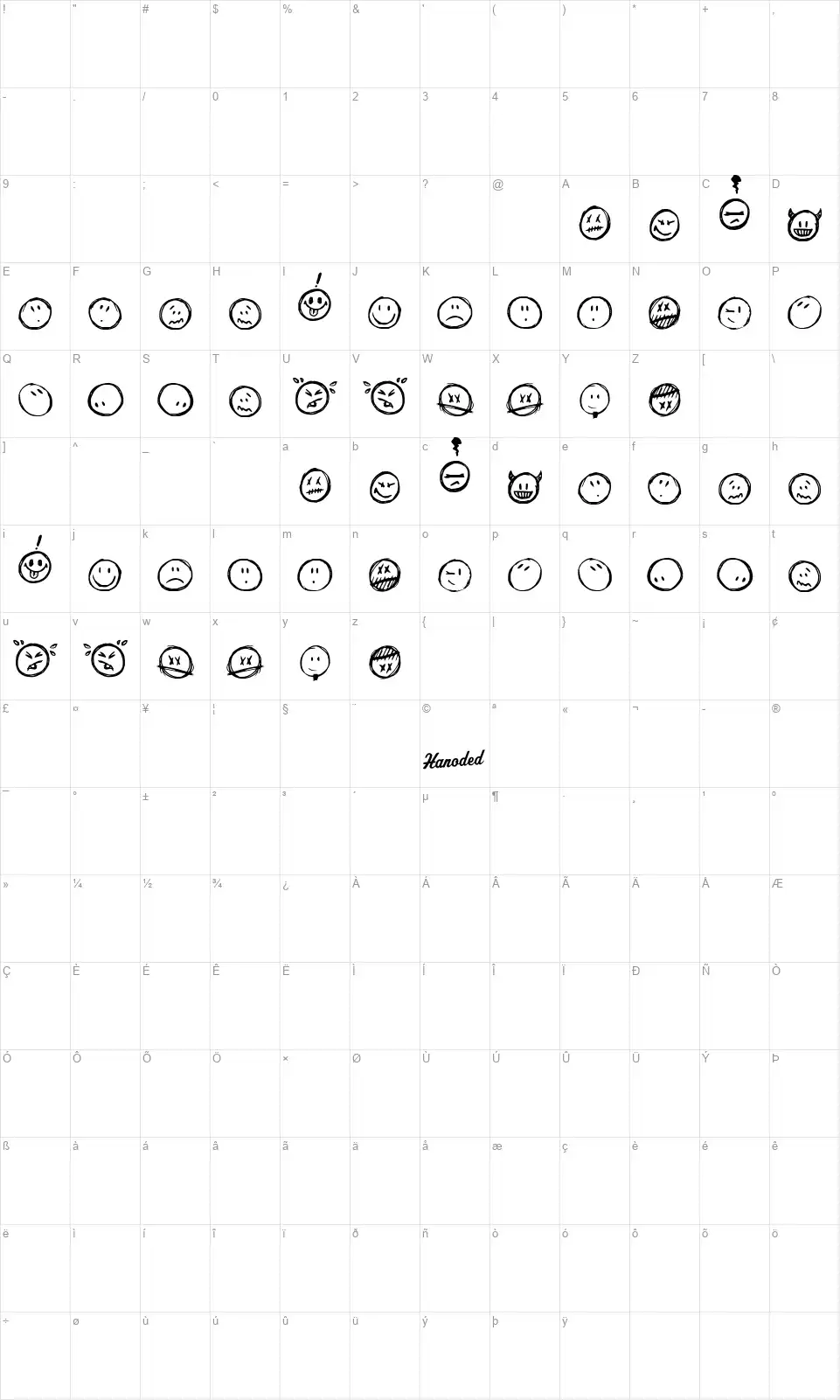 Sketchy Smileyfont character map
