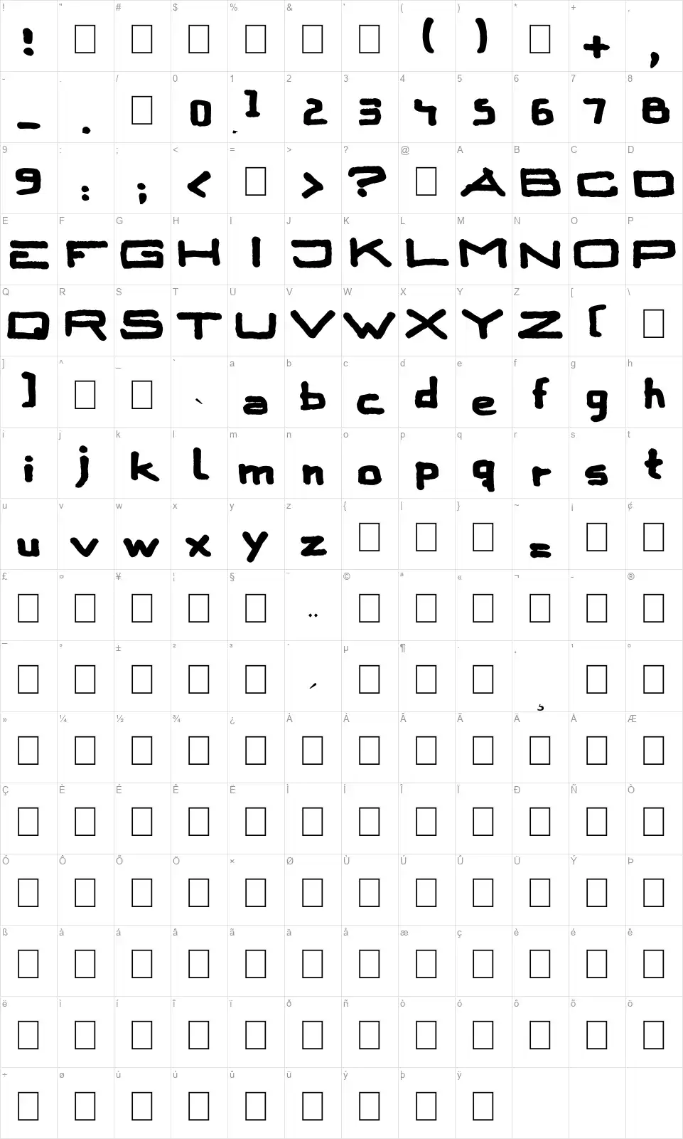 Skitser Squarefont character map