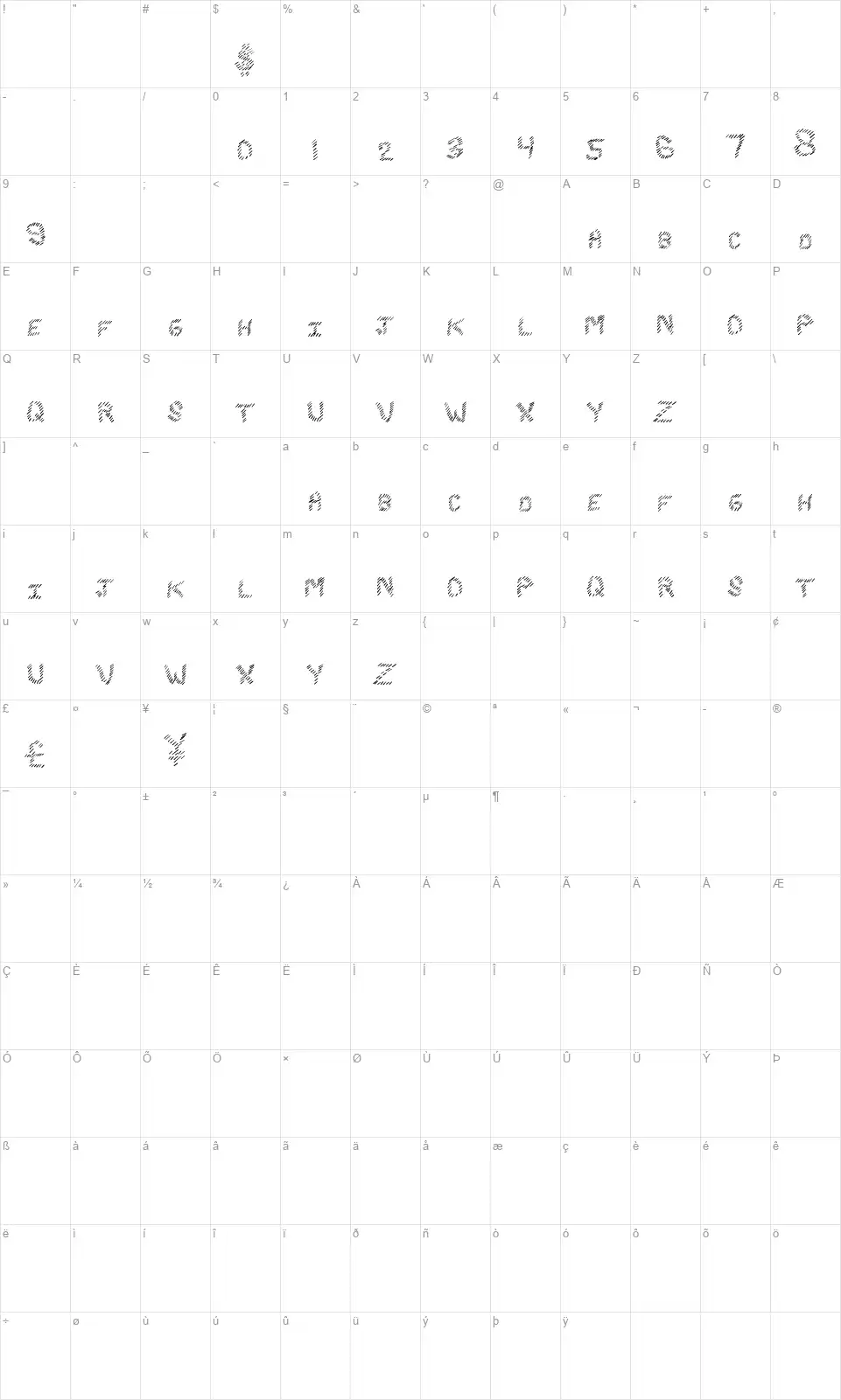 Slash Kingfont character map