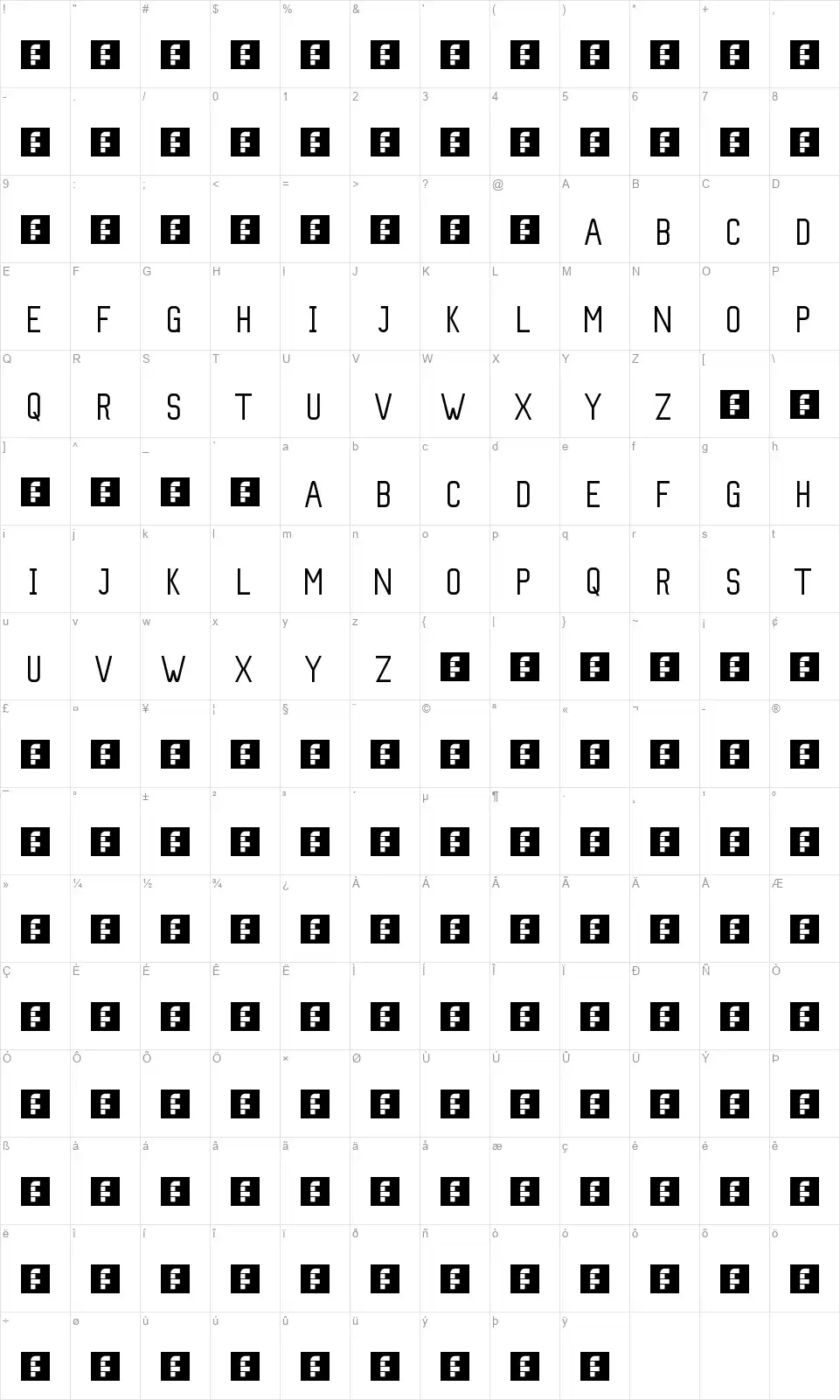 Slimfont character map