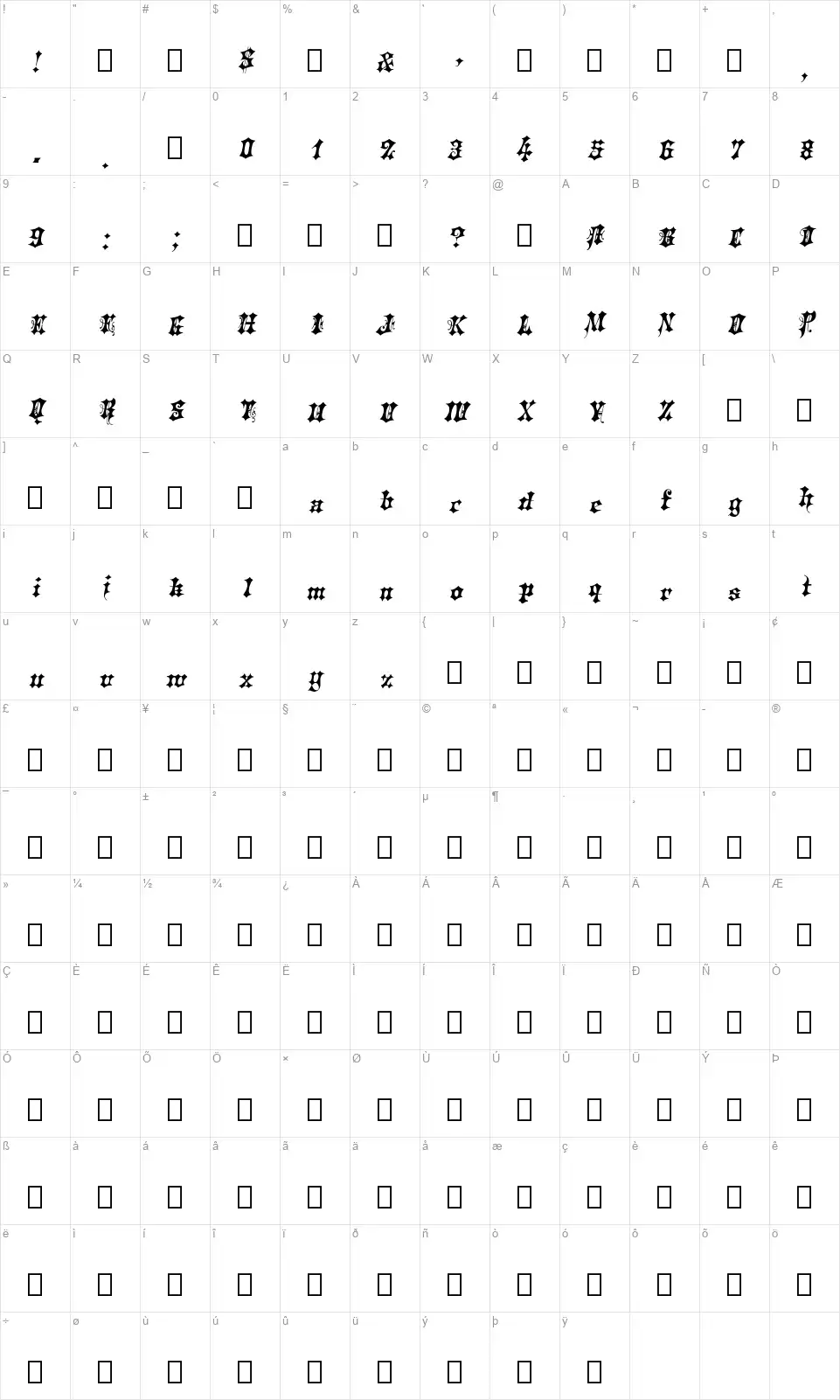 Slope Blackfont character map