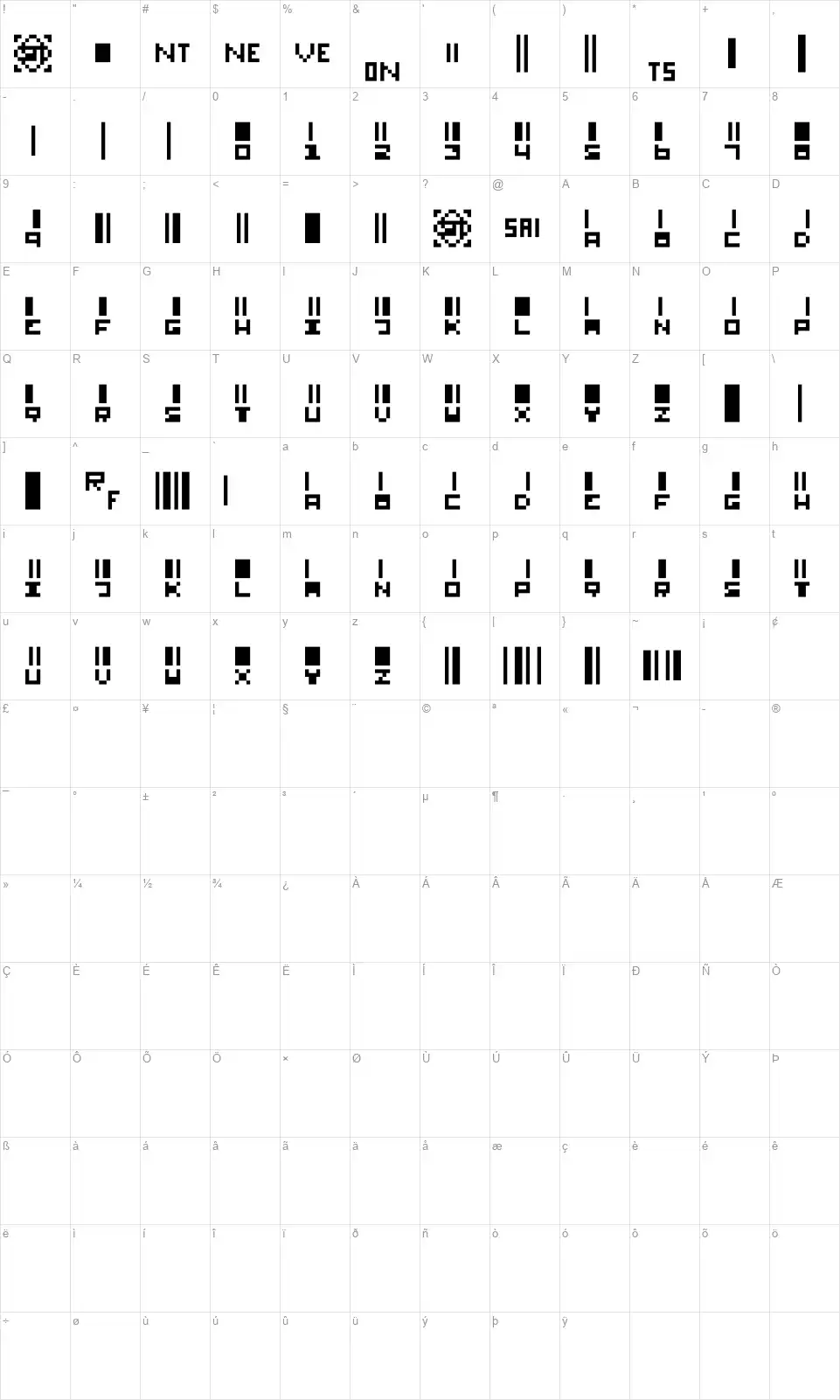 SmallBarsfont character map