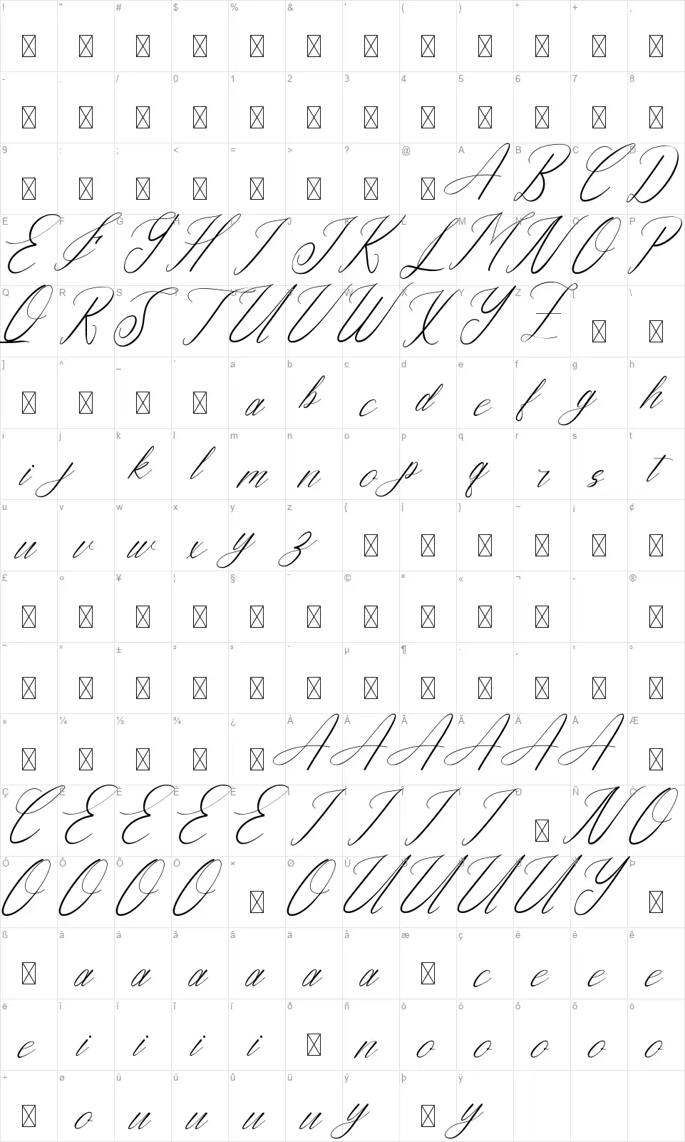 Smith Signaturefont character map