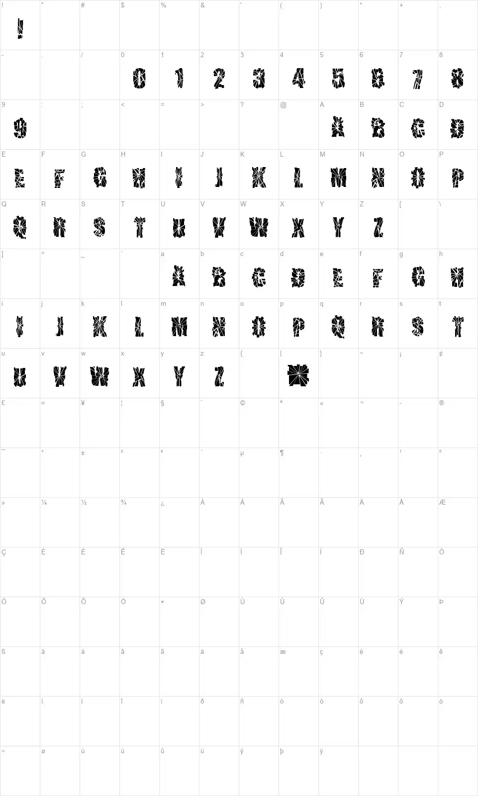 Sniper Shotfont character map