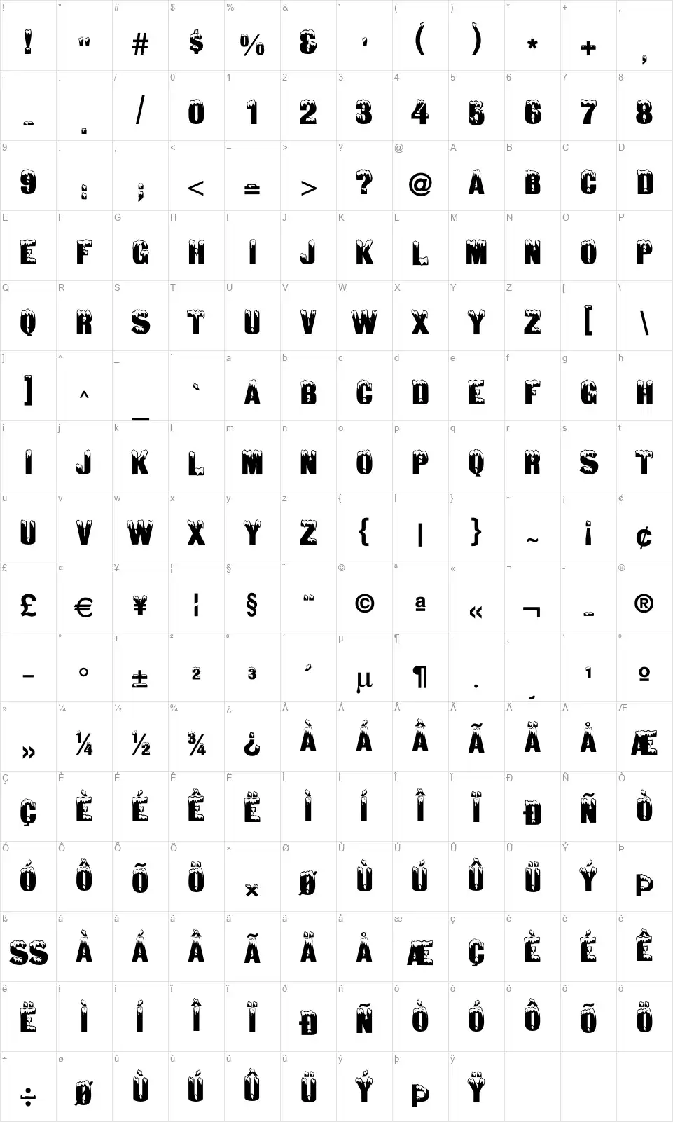Snowtop Capsfont character map
