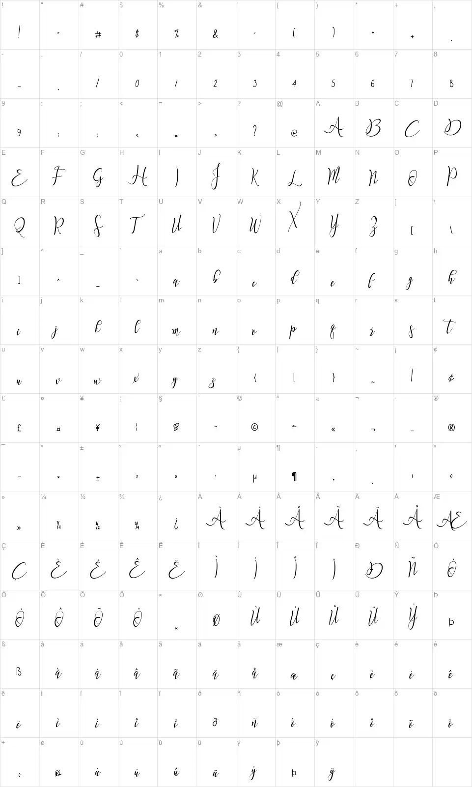 Snowy Holidayfont character map