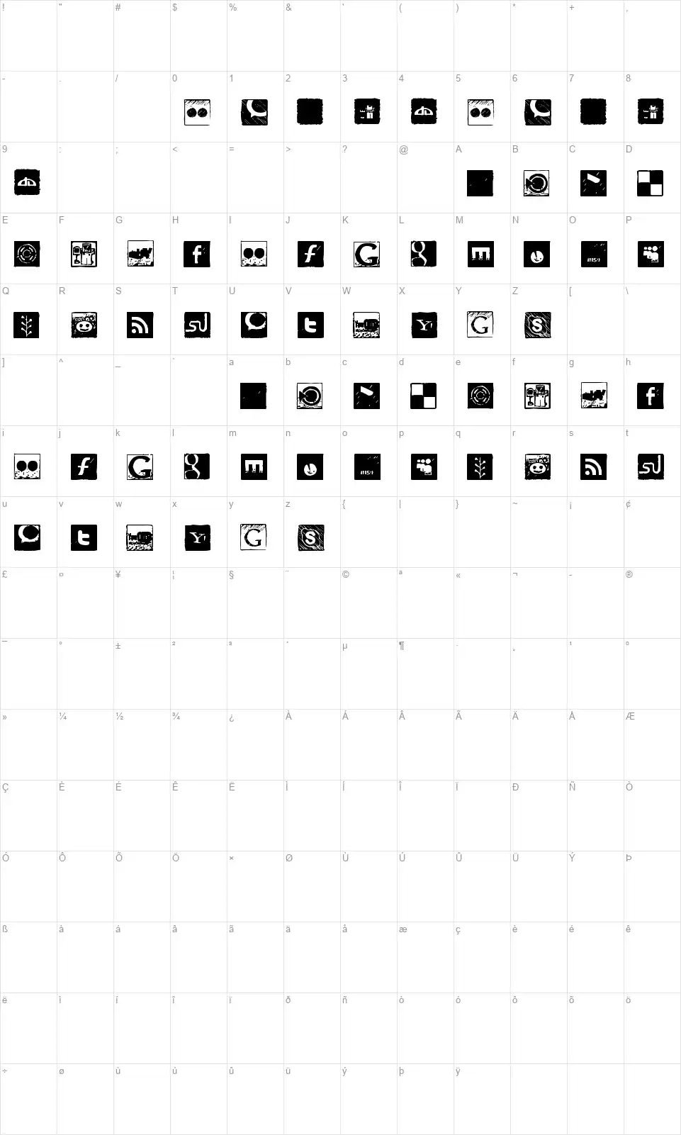 Social Manualfont character map