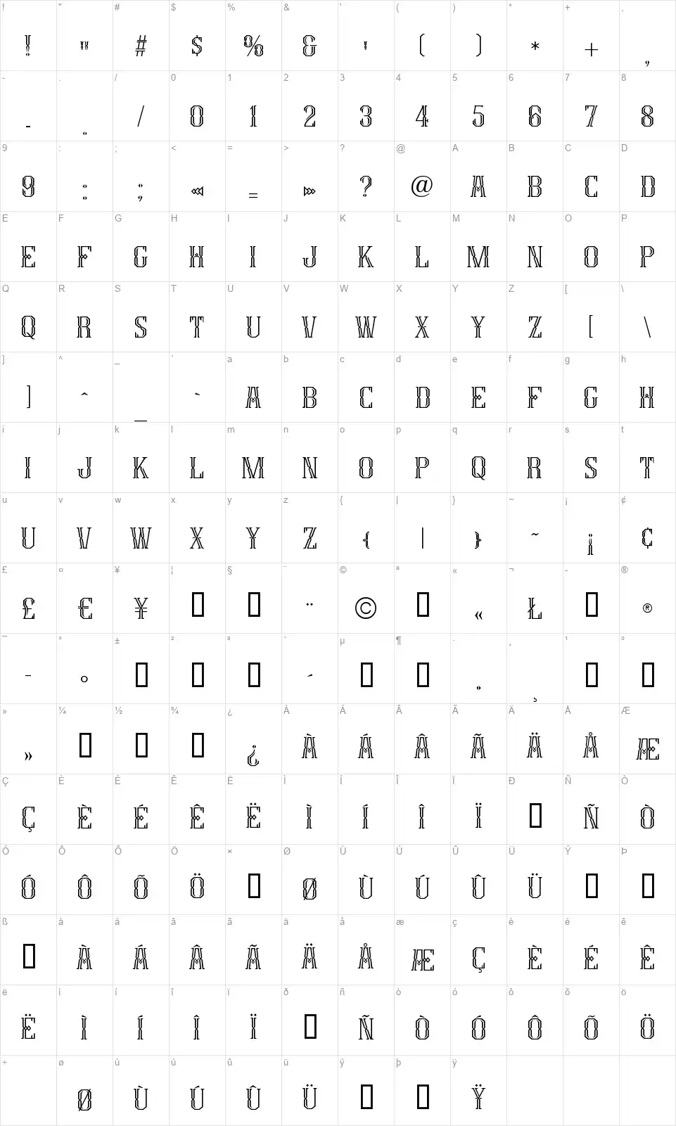 Solo's Crossroadsfont character map
