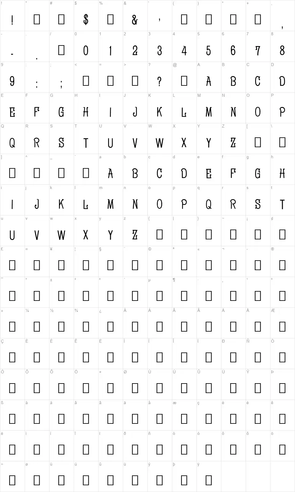 Solotype's Cocktail Table des caractères Solotype's Cocktailfont character map