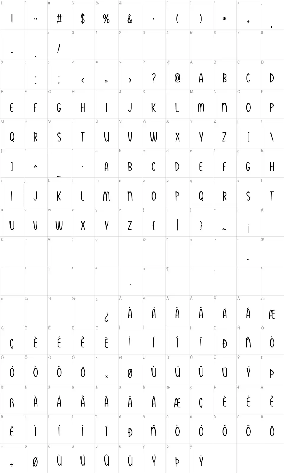 Sombirfont character map