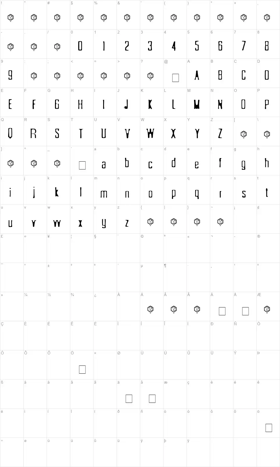 Sonderfistadfont character map