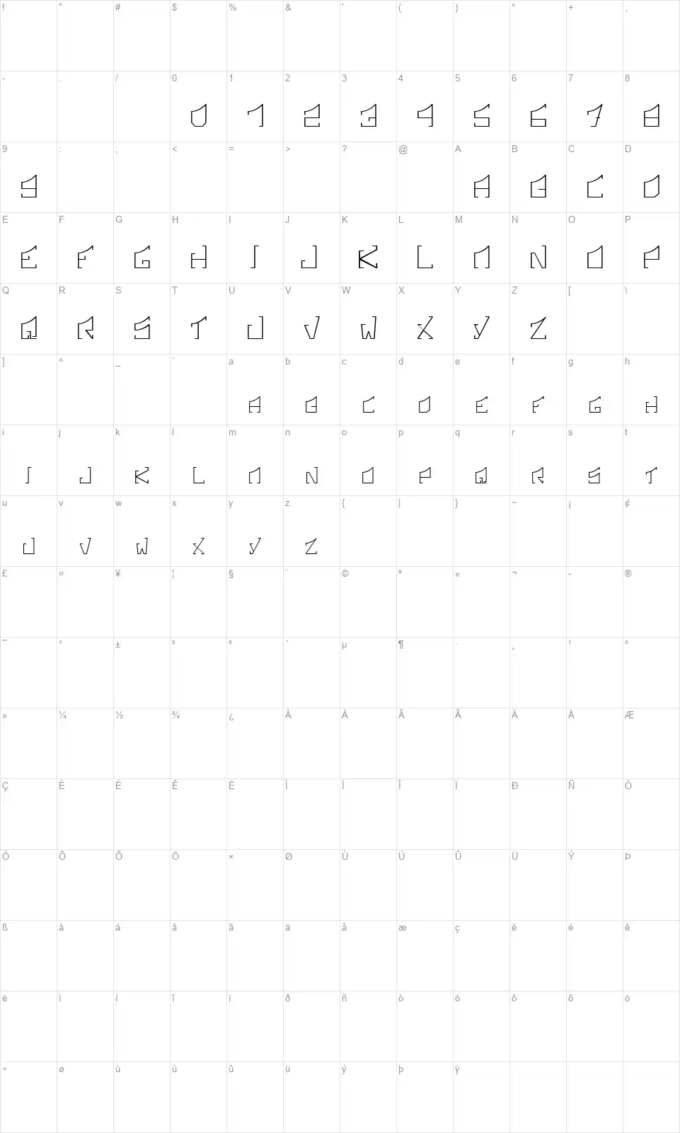 Sonic Boomfont character map