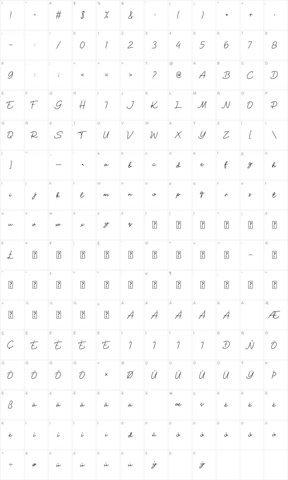 Soul You Table des caractères Soul Youfont character map